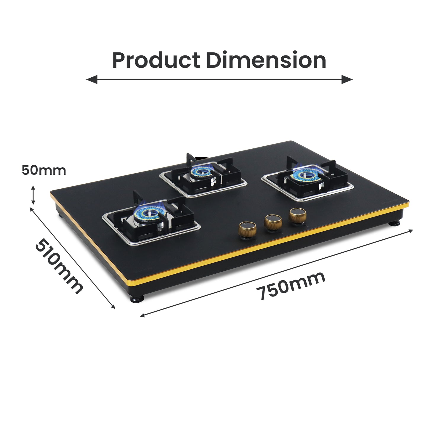 Sunshine Shine Gold Three Burner Gas Stove/Hob Top Auto Ignition