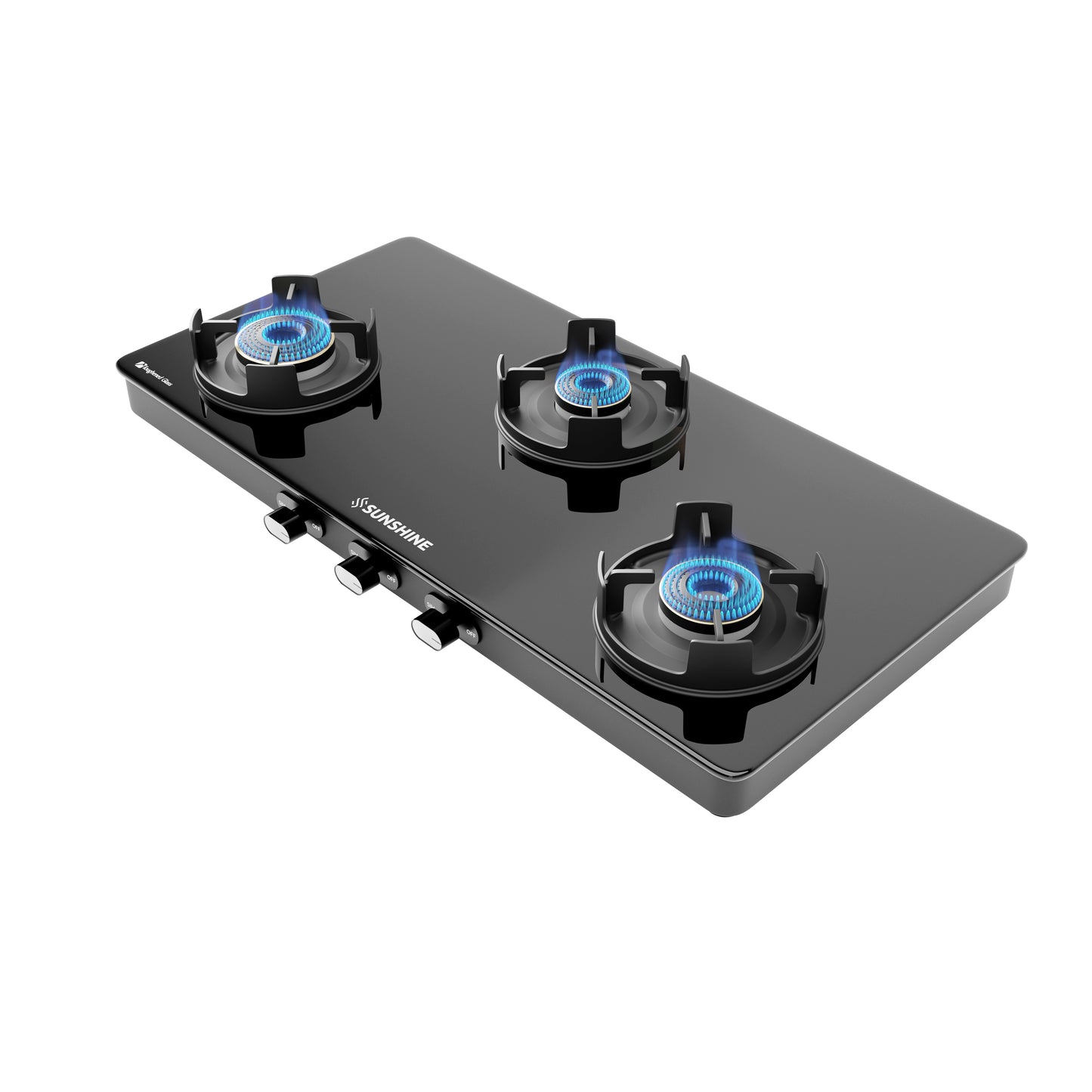 Sunshine Regal Pro 3 Burner Gas Stove Toughened Glass Cooktop Manual Ignition