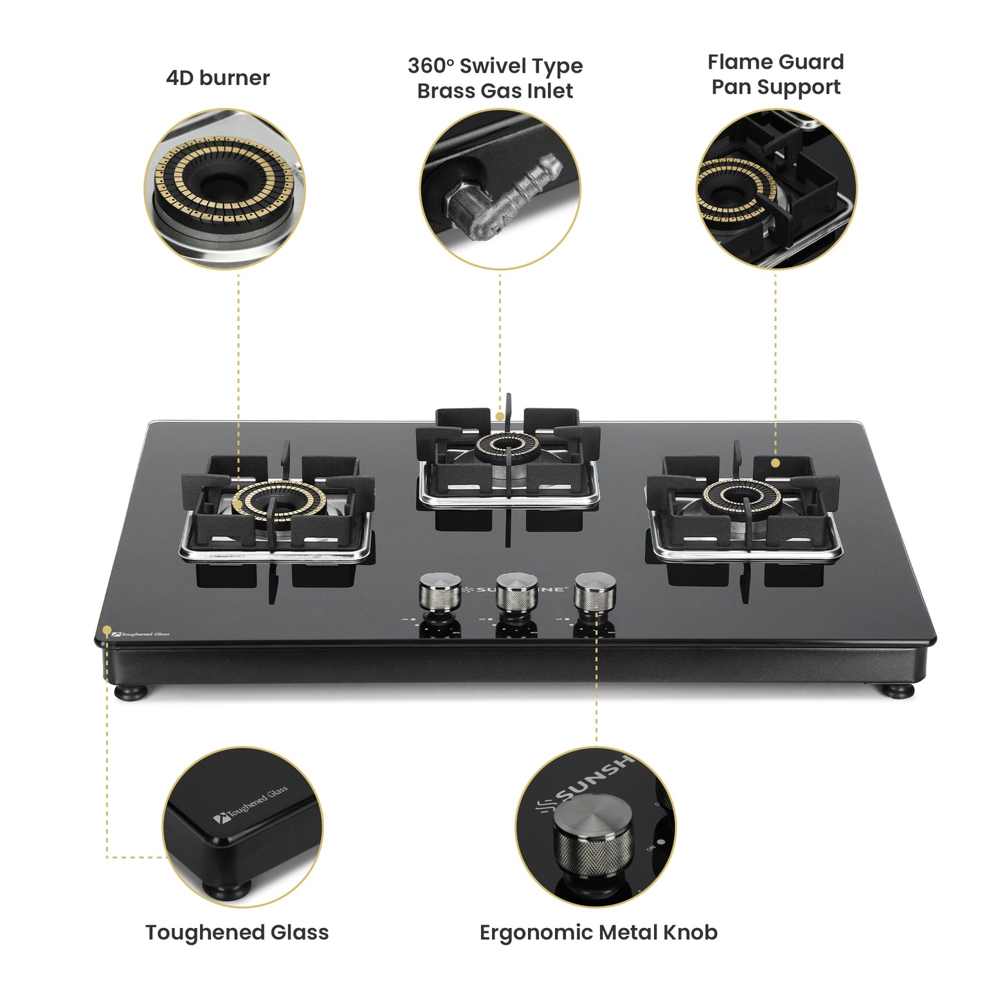 Sunshine Shine Three Burner Gas Stove/Hob Top Auto Ignition