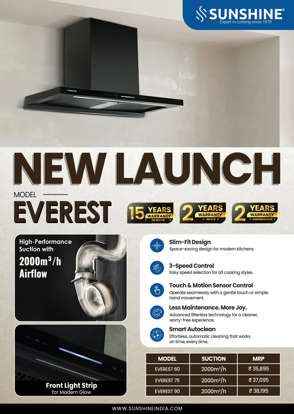 Everest Chimney | 2000 m³/hr | 15 Years Warranty on Motor
