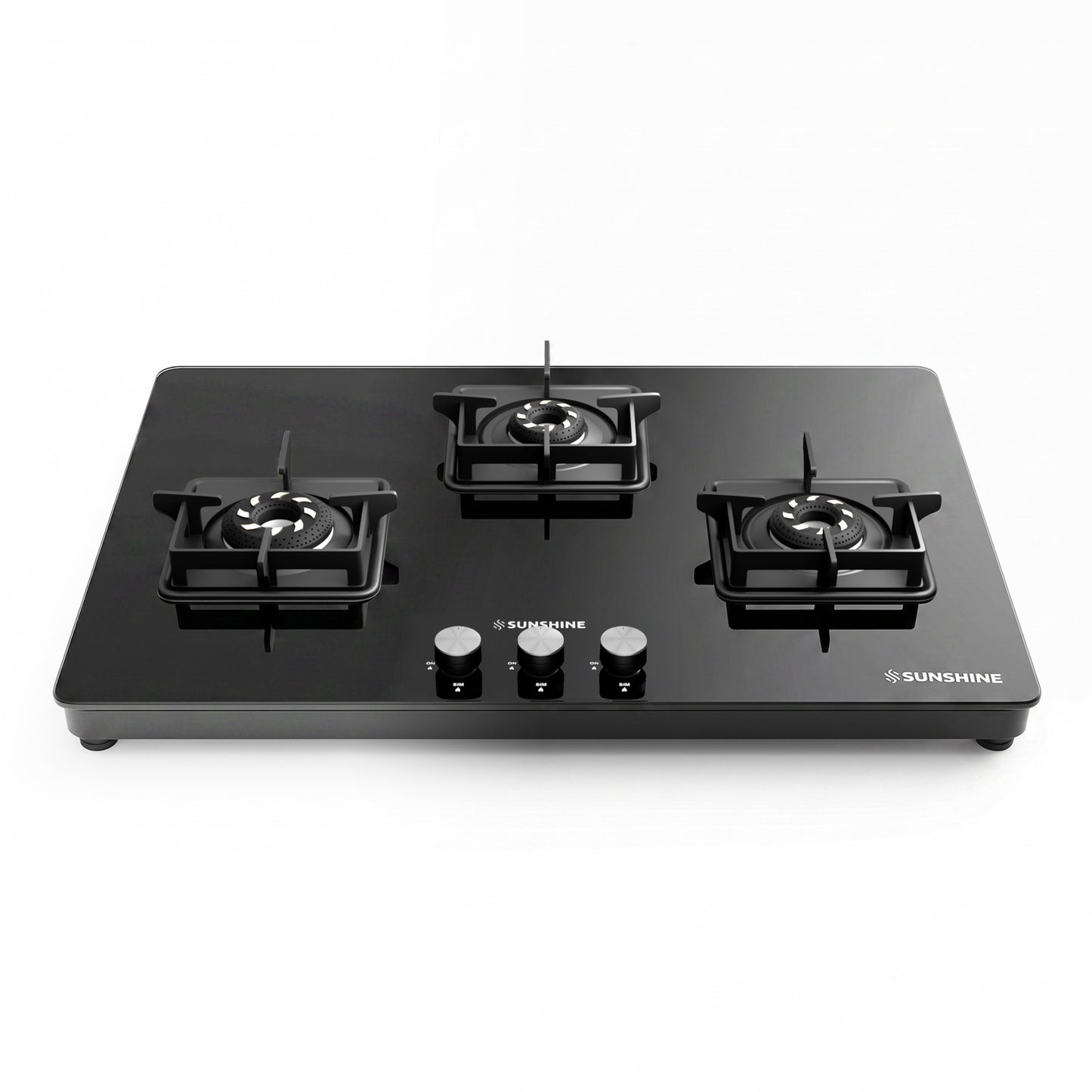 Sunshine Slimmest Magnite 3 Burner Glass Hob Top | SABAF Valves | Manual Ignition