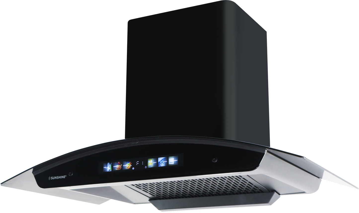 Sunshine Lorenzo 60 Wall Mounted Curved Glass Auto Clean Chimney with Multimedia Display