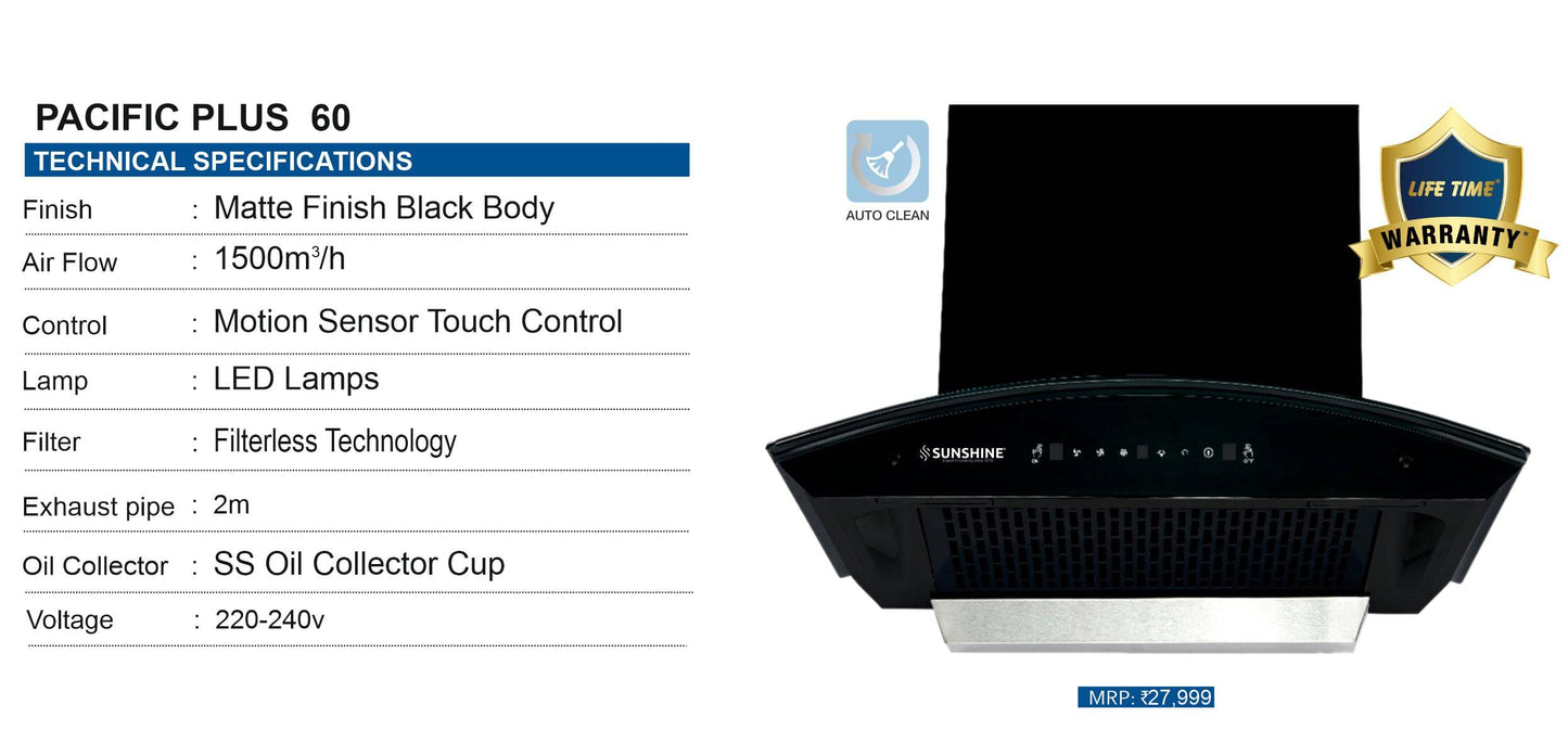 Sunshine Pacific Plus-60 Wall Mounted Decorative Hoods Chimney