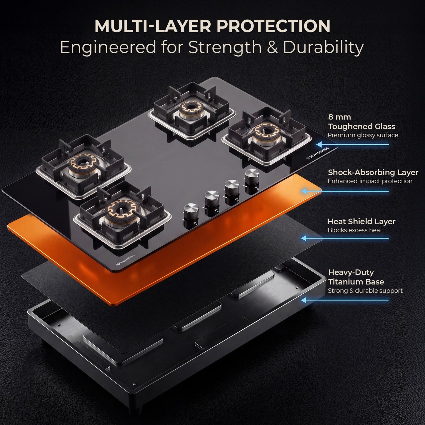 Sunshine Shine Hob Top | SABAF Italian Valves | 3, 4 & 5 Burner