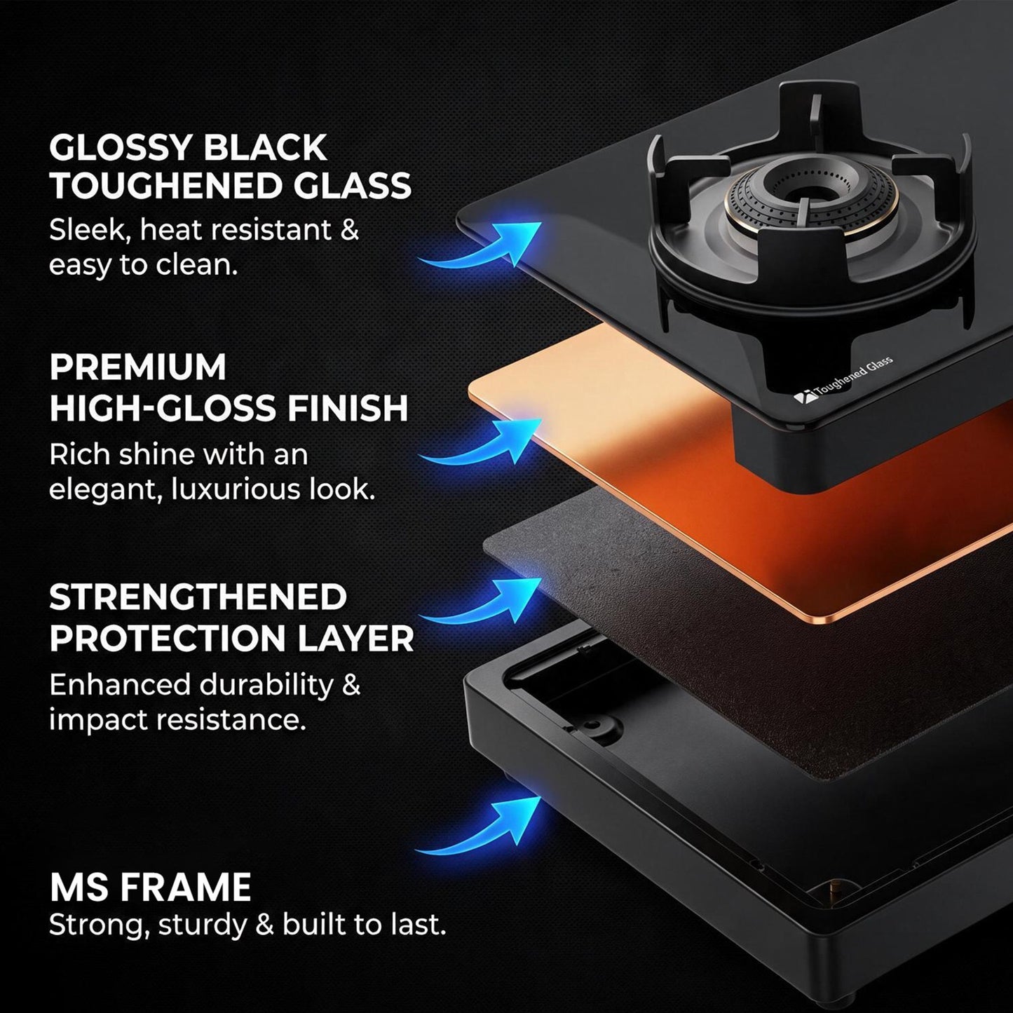 Sunshine Regal Pro 2 Burner Gas Stove Toughened Glass Cooktop Manual Ignition