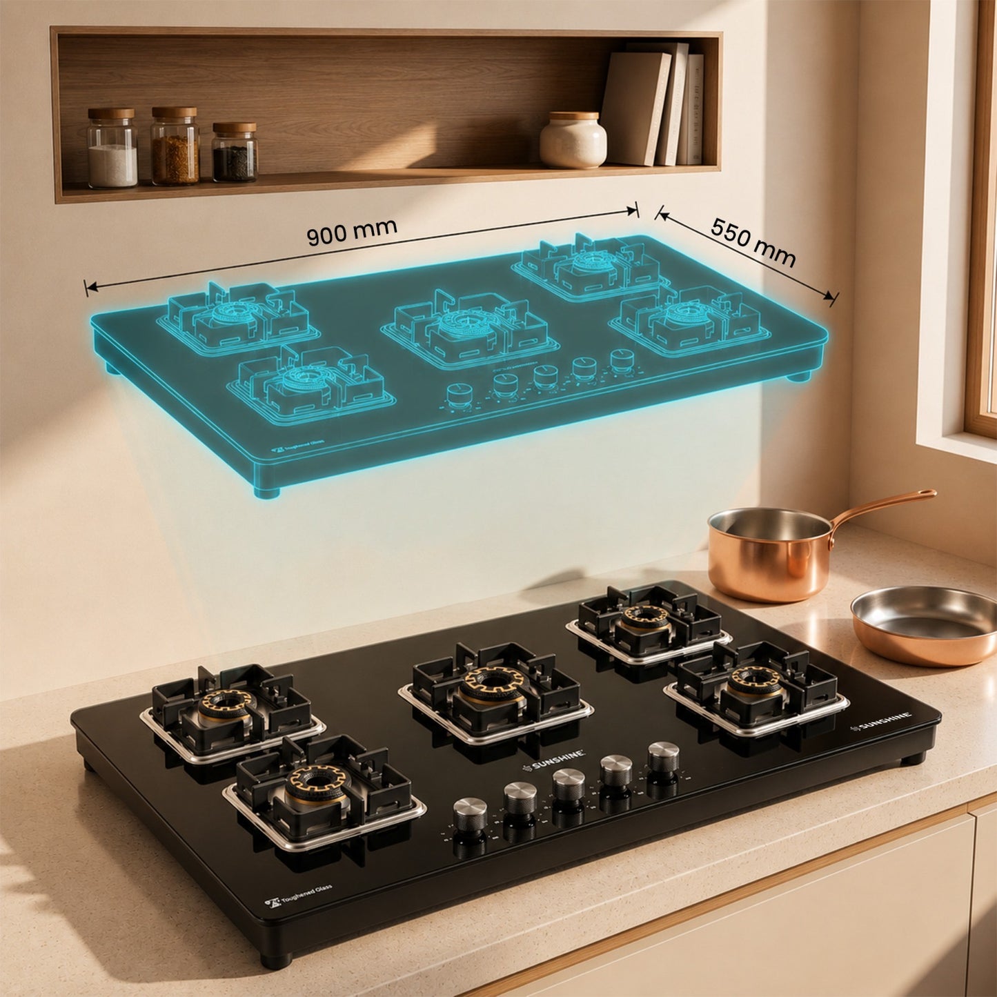 Sunshine Shine Hob Top | SABAF Italian Valves | 3, 4 & 5 Burner