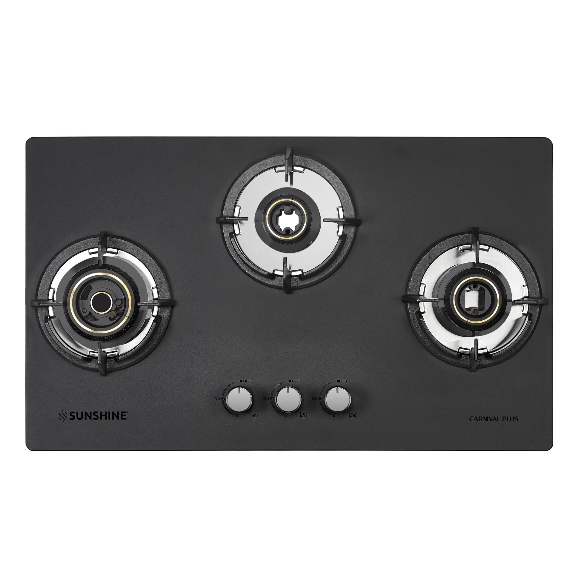 Sunshine Carnival Plus Brass Burner Matt Finish Super Slim Tablet Hob 3 Burner Auto Ignition