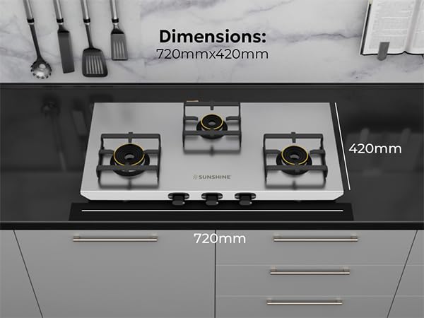 Sunshine Shield Ultra Slim Stainless Steel Cooktop, ISI Certified Manual Ignition 3 Burner Gas Stove, 2 Years General Warranty