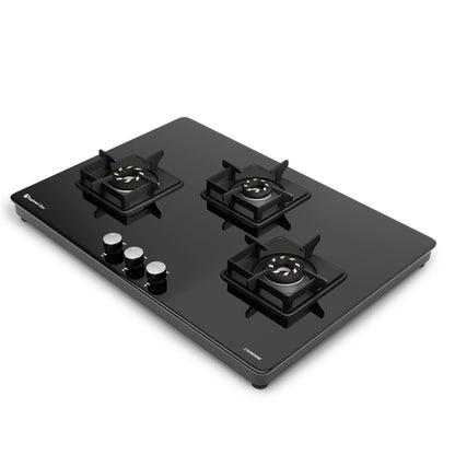 Sunshine Slimmest Magnite 3 Burner Glass Hob Top | SABAF Valves | Manual Ignition
