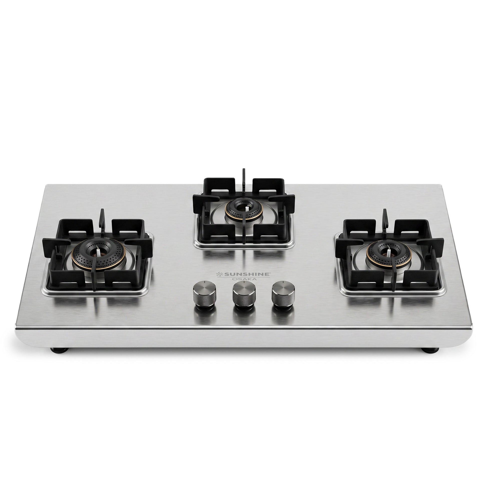 Sunshine Osaka 3 Burner Gas Stove | 10-year warranty on Burners & Valve | 2mm Stainless Steel |SABAF Valves | Matt Finish