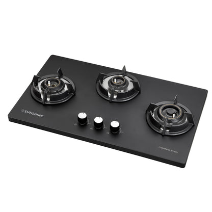 Sunshine Carnival Plus Brass Burner Matt Finish Super Slim Tablet Hob 3 Burner Auto Ignition