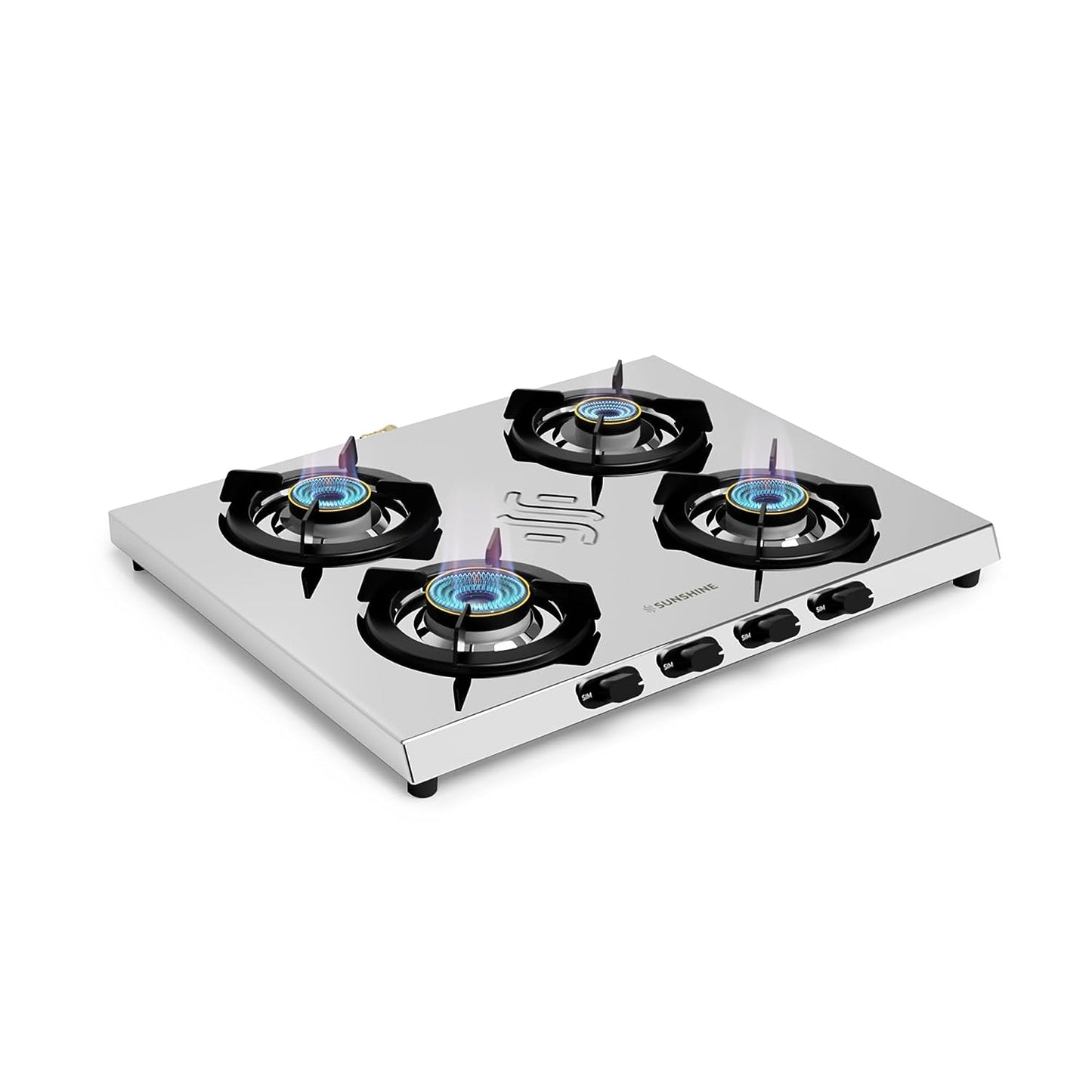 Sunshine Falcon Ultra Slim Stainless Steel Cooktop, ISI Certified Manual Ignition 4 Burner Gas Stove