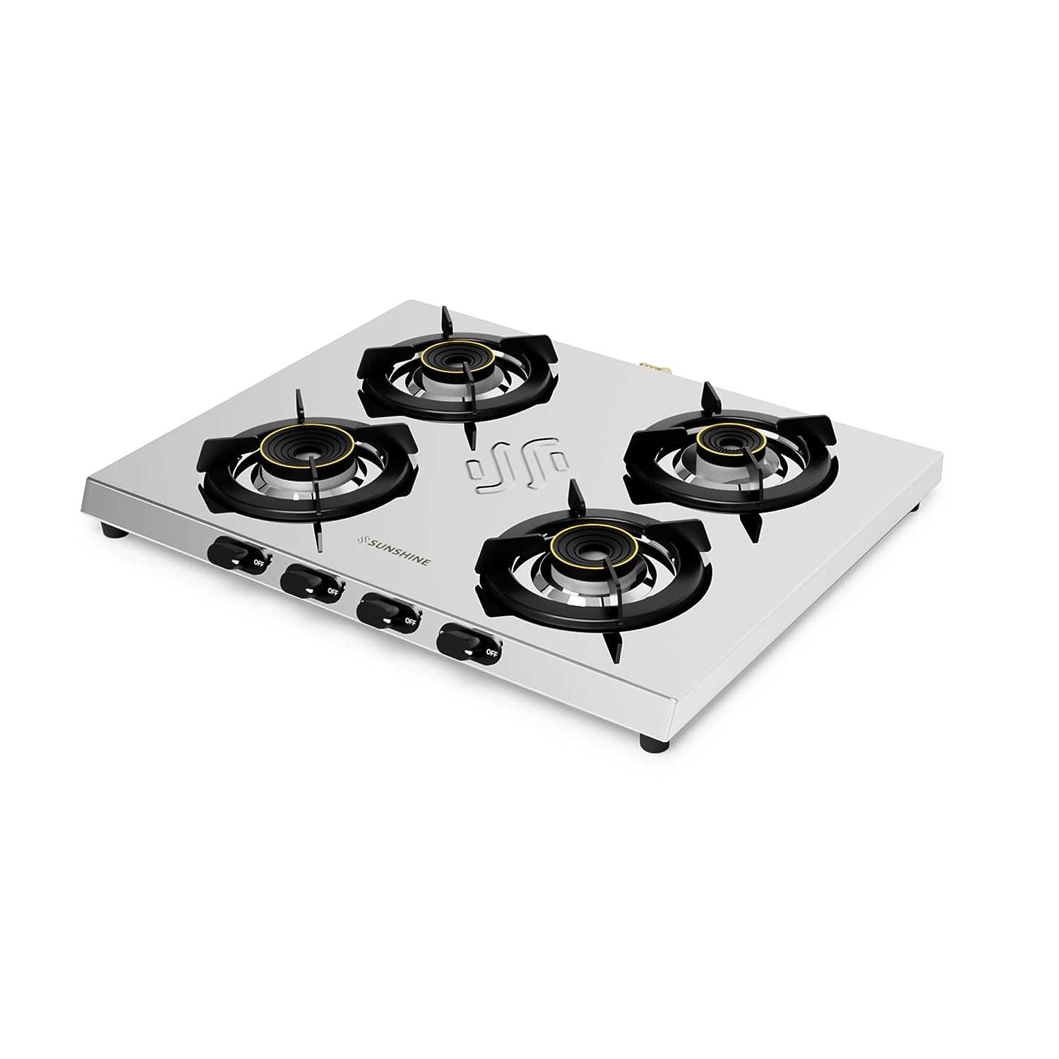 Sunshine Falcon Ultra Slim Stainless Steel Cooktop, ISI Certified Manual Ignition 4 Burner Gas Stove