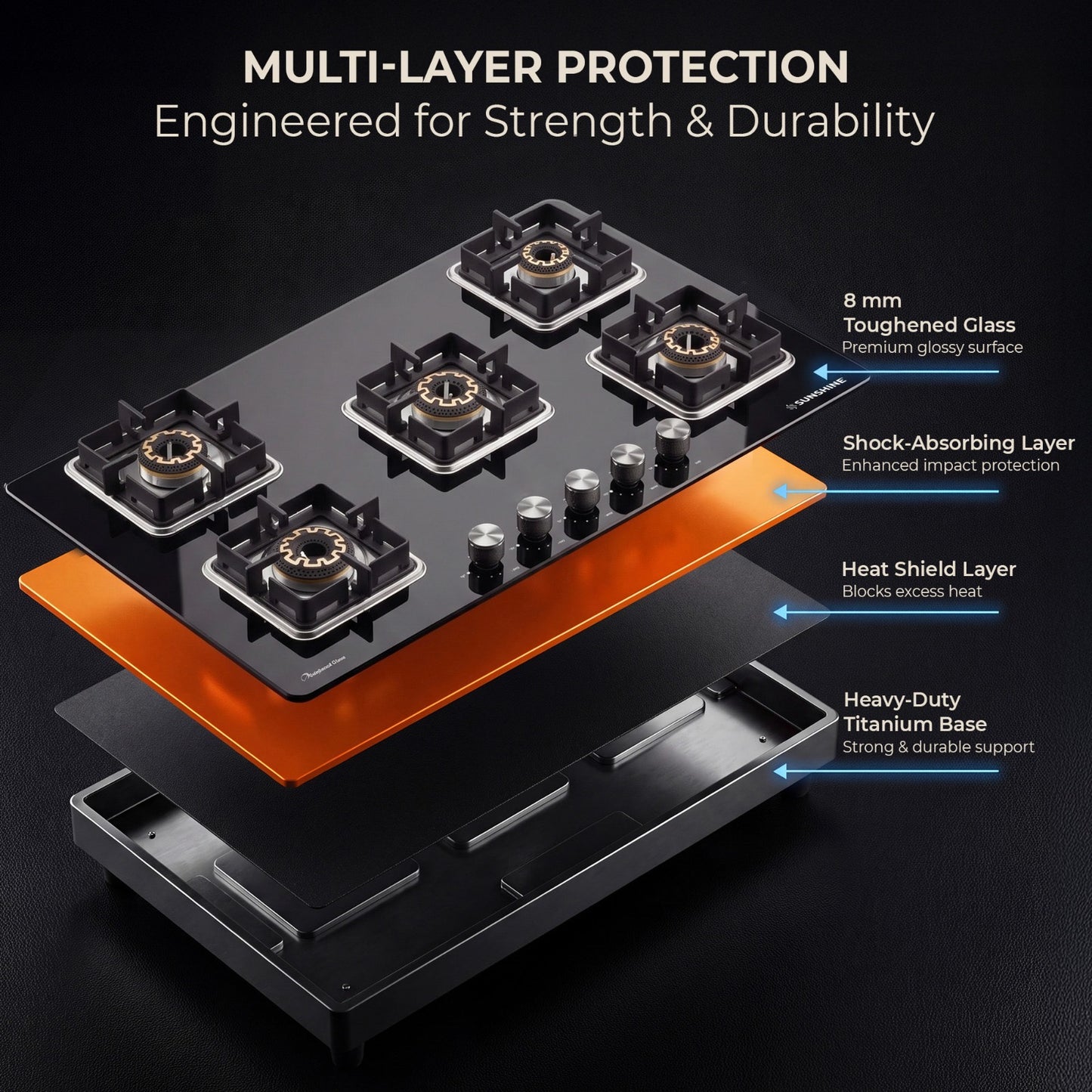 Sunshine Shine Hob Top | SABAF Italian Valves | 3, 4 & 5 Burner