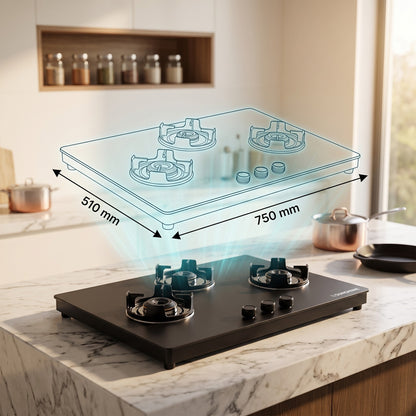 Sunshine Defender 3 Burner Matte Hob Top | 10-Year Warranty | Manual Ignition