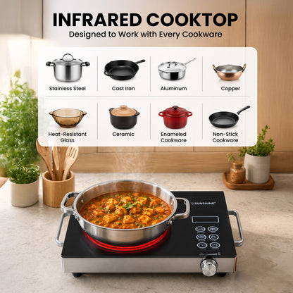 HeatWave Infrared Cooktop 2000W | 7 Cooking Modes | 60–700°C Temperature Control | Stainless Steel Body | Portable Infrared Cooker