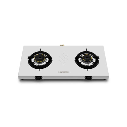 Sunshine Falcon Ultra Slim Stainless Steel Cooktop, ISI Certified Manual Ignition 2 Burner Gas Stove