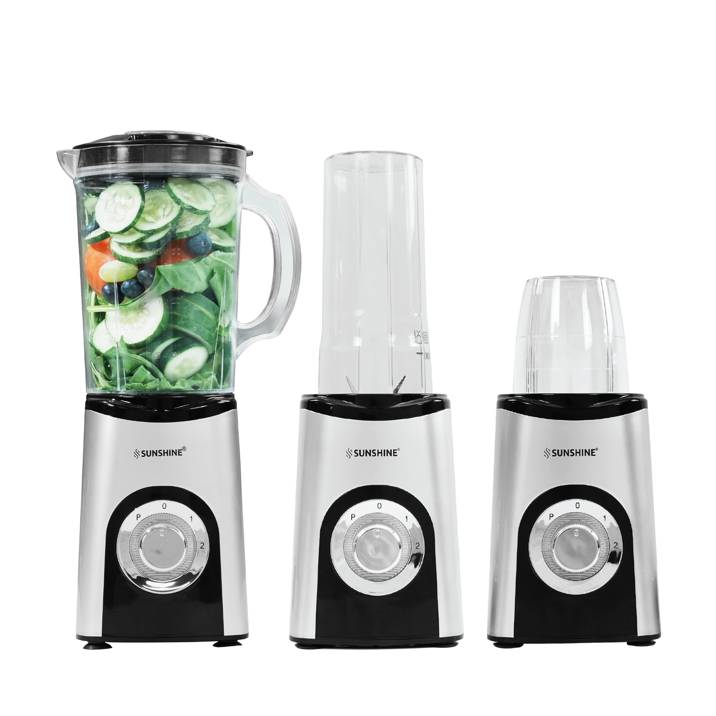 Sunshine Nutri Vita Pure 3 In 1 Nutri Blender, Powerful 500 Watts Pure Copper Motor, Blender for Shakes and Juices, Stainless Steel Body, 2 Blade Set: Wet & Dry