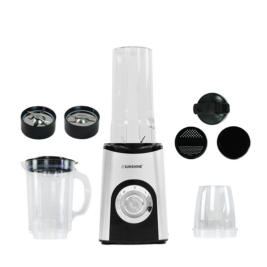 Sunshine Nutri Vita Pure 3 In 1 Nutri Blender, Powerful 500 Watts Pure Copper Motor, Blender for Shakes and Juices, Stainless Steel Body, 2 Blade Set: Wet & Dry