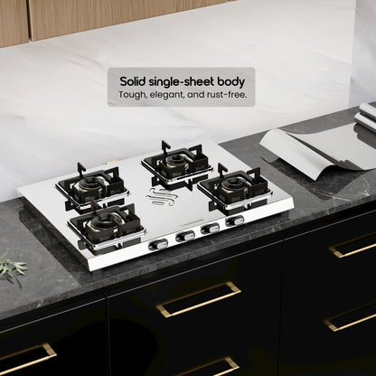 Sunshine Thunder 4 Burner | 4 Burner Stainless Steel Gas Stove | 5 Year Body & Burner Warranty By Sunshine | 5G Technology, LPG Ready & PNG Compatible (Silver)