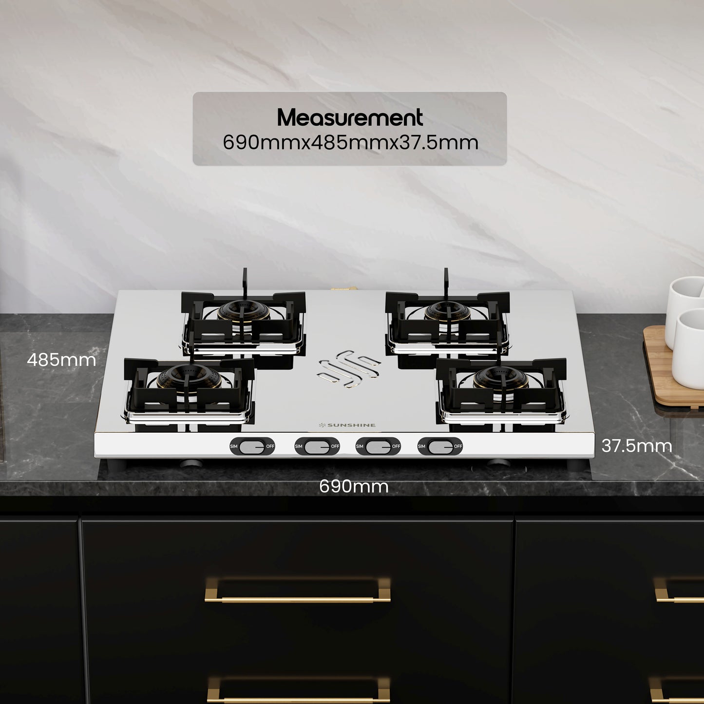 Sunshine Thunder 4 Burner | 4 Burner Stainless Steel Gas Stove | 5 Year Body & Burner Warranty By Sunshine | 5G Technology, LPG Ready & PNG Compatible (Silver)