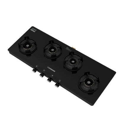 Sunshine Regal Excel Pro 4 Burner Gas Stove Toughened Glass Cooktop Manual Ignition