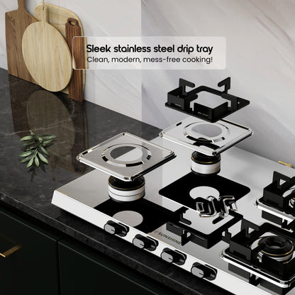 Sunshine Thunder 4 Burner | 4 Burner Stainless Steel Gas Stove | 5 Year Body & Burner Warranty By Sunshine | 5G Technology, LPG Ready & PNG Compatible (Silver)