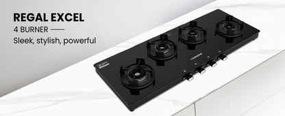 Sunshine Regal Excel Pro 4 Burner Gas Stove Toughened Glass Cooktop Manual Ignition