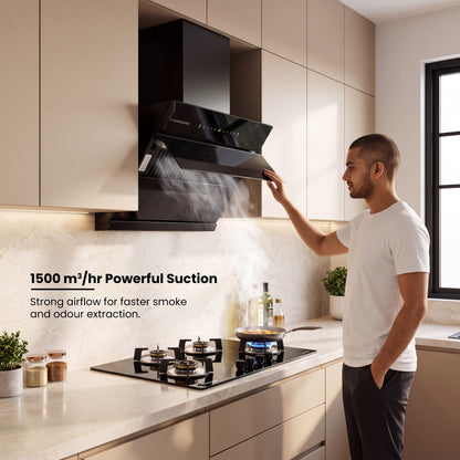 Hilux Kitchen Slant Chimney | 1500 m³/hr | Matt Finish | Auto-Clean | 60/75/90 CM