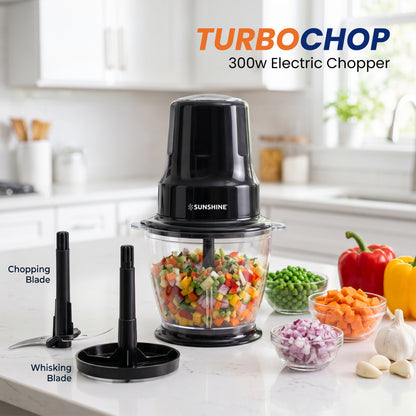 TurboChop Electric Chopper | 3-in-1 Chopping, Mincing & Whisking