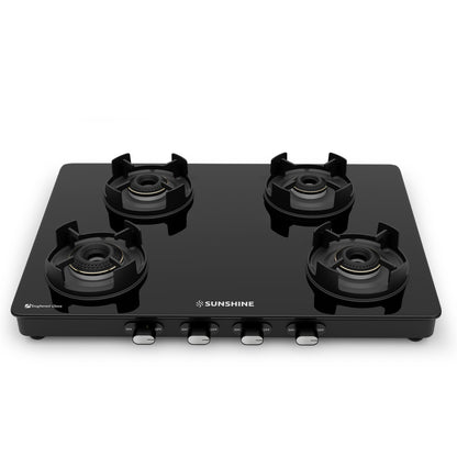 Sunshine Regal Pro Max 4 Burner Gas Stove Toughened Glass Cooktop Manual Ignition