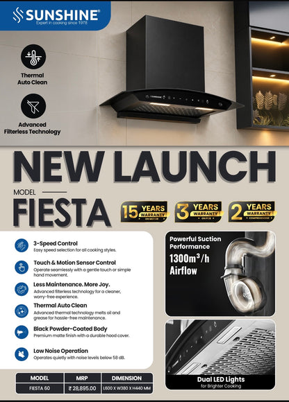Fiesta 60 Matte Black Auto Clean Chimney | 1300 m³/h
