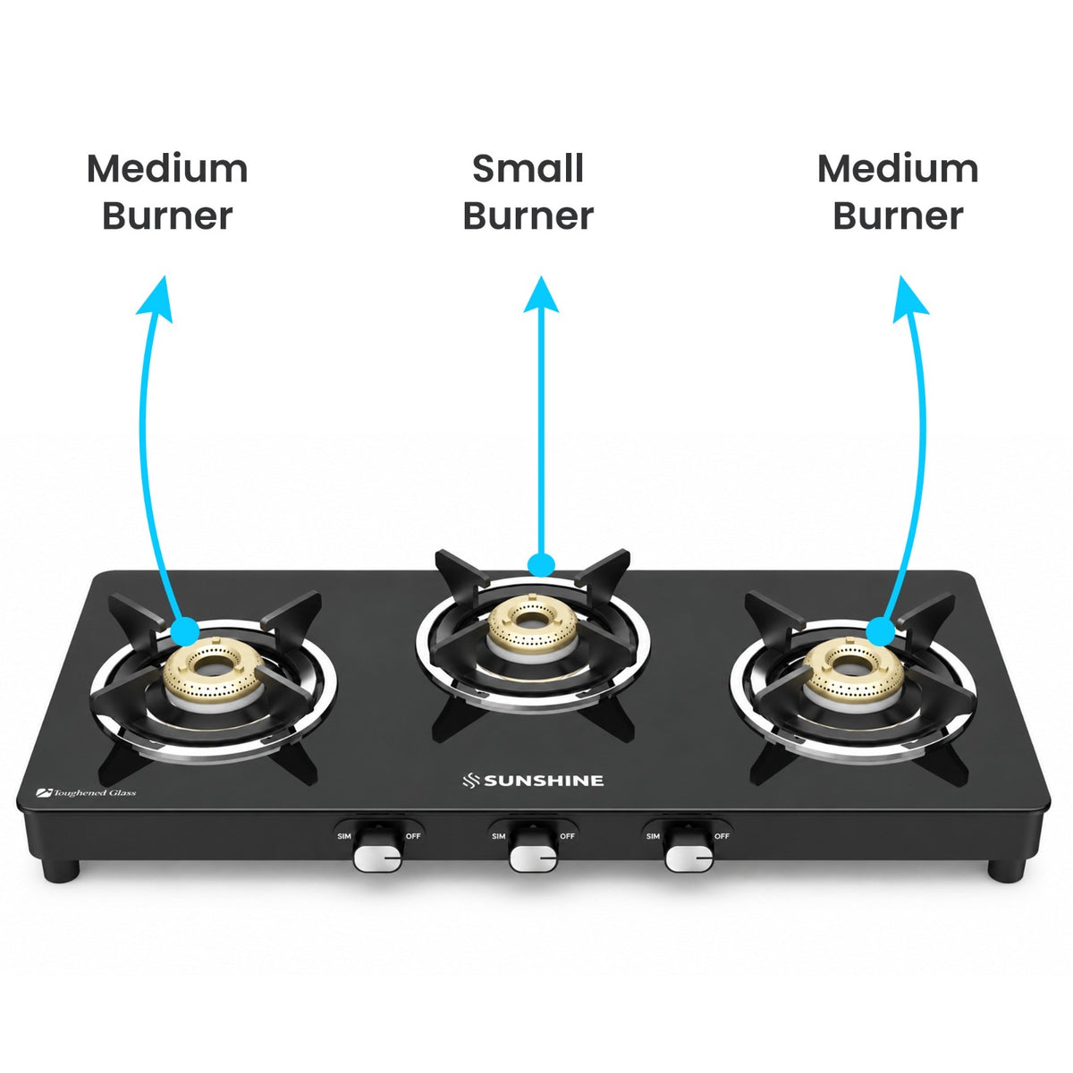 Sunshine Phoenix 3 Burner Gas Stove Cooktop Manual Ignition