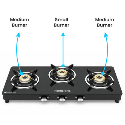 Sunshine Phoenix 3 Burner Gas Stove Cooktop Manual Ignition