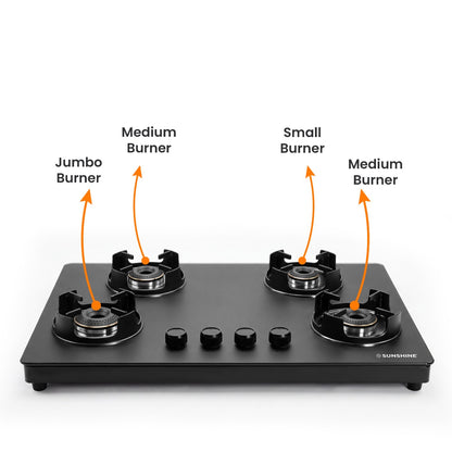 Sunshine Defender 4 Burner Matte Hob Top | 10-Year Warranty | Manual Ignition