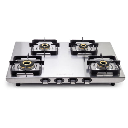 Curvv 4 Burner Stainless Steel Gas Stove | Premium Matte Cooktop
