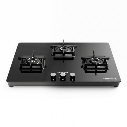 Sunshine Slimmest Magnite 3 Burner Glass Hob Top | SABAF Valves | Manual Ignition