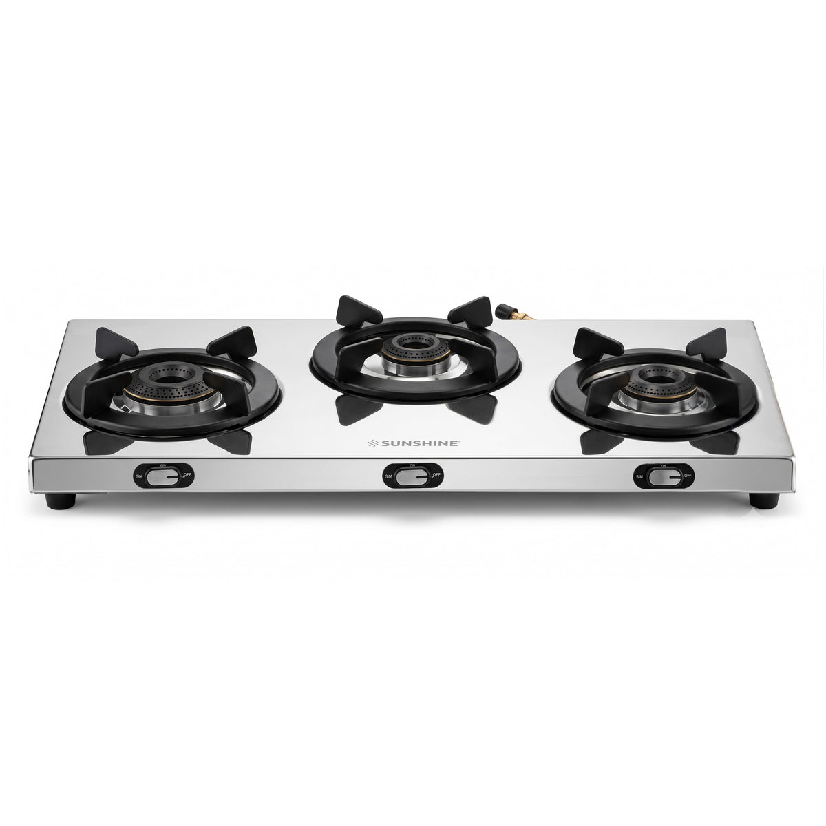 Sunshine Falcon 3 Burner Gas Stove | Slim Stainless Steel Cooktop, ISI Certified Manual Ignition