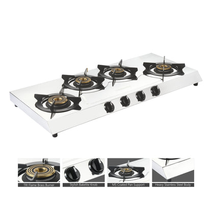 Sunshine Magistic Four Burner Stainless Steel Gas Stove Manual Ignition