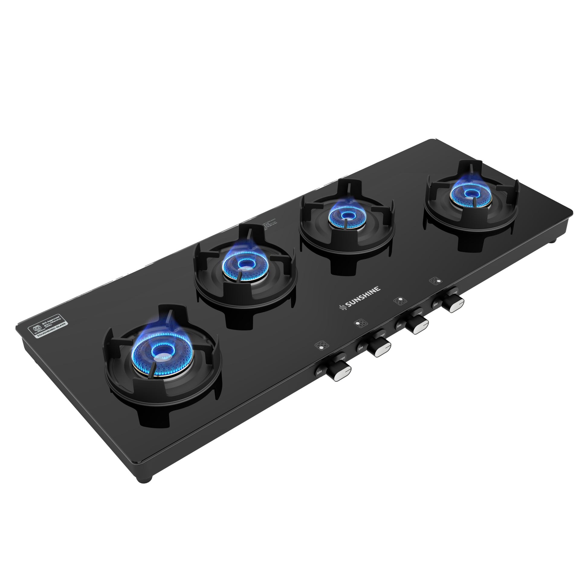 Sunshine Regal Excel Pro 4 Burner Gas Stove Toughened Glass Cooktop Manual Ignition