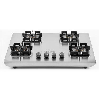 Sunshine Osaka 4 Burner Gas Stove | 10-year warranty on Burners & Valve | 2mm Stainless Steel |SABAF Valves | Matt Finish