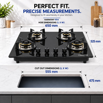 Harmony 4 Burner Gas Built-In Hob – 65CM, 90CM