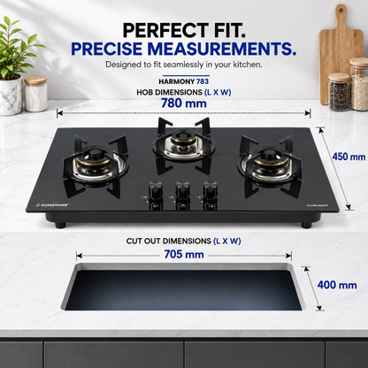 Harmony Built-In-Hob | 3 Burner 78CM