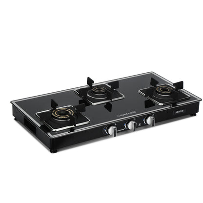 Sunshine Arrow 3 Burner Gas Stove Manual Ignition (Glass Top, 2 years warranty)