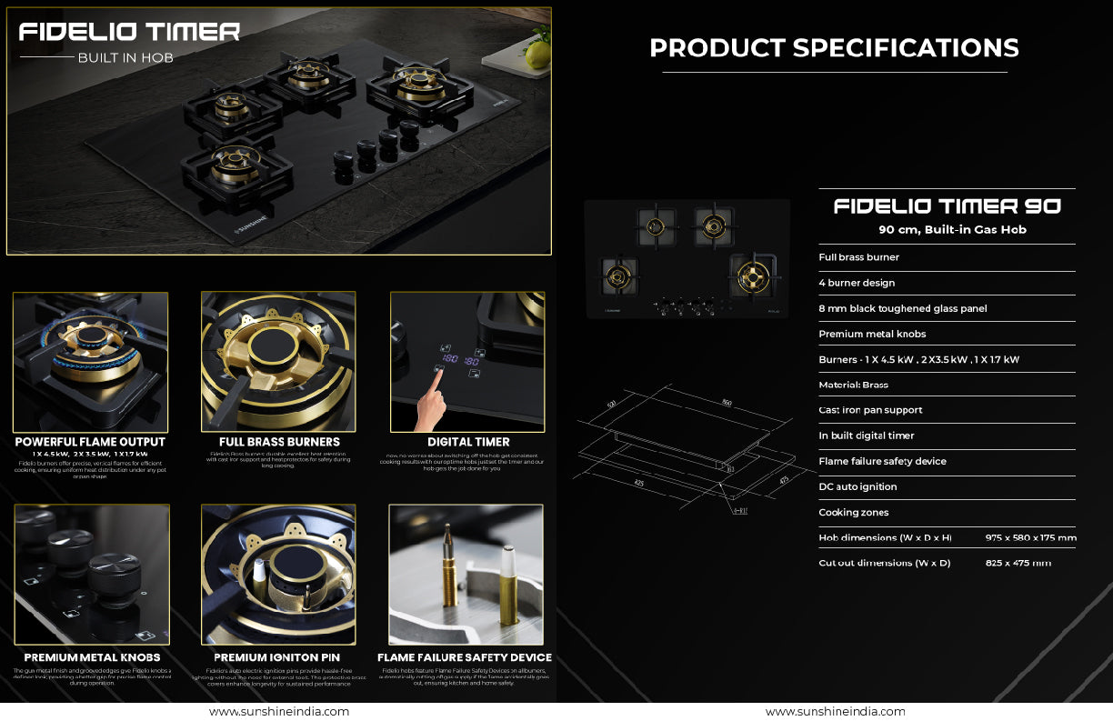 SUNSHINE FIDELIO TIMER 4B 90 CM BUILT IN HOB