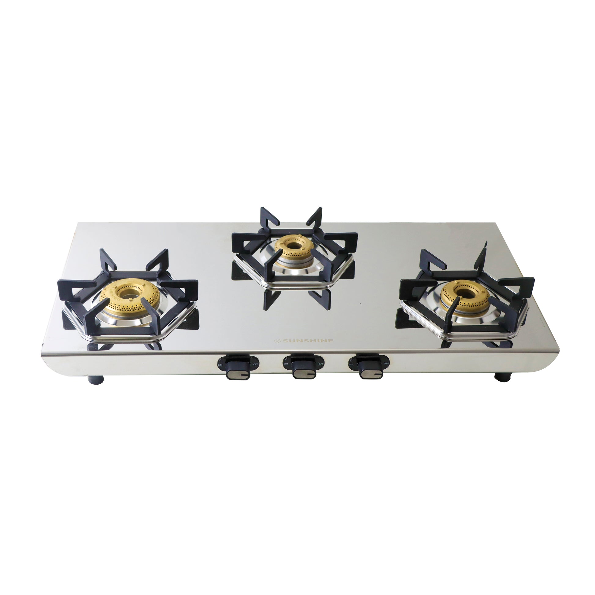 Sunshine Enzo Stainless Steel Cooktop, ISI Certified Manual Ignition 3 Burner Gas Stove, 2 Years General Warranty