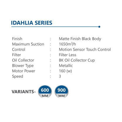 Sunshine Idahlia 90 Wall Mounted Designer Auto Clean Hoods Chimney