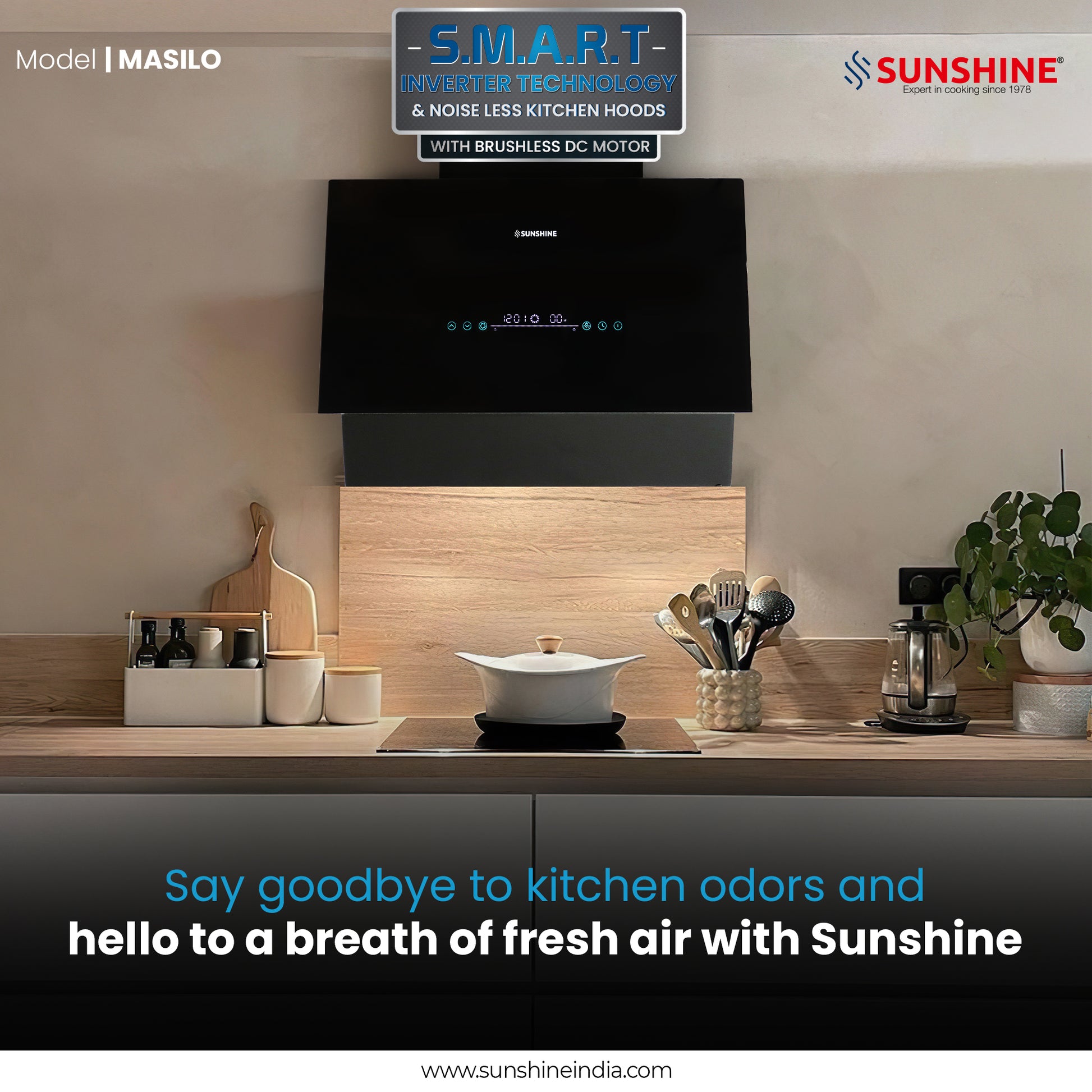 Sunshine Maslio BLDC Wall Mounted Auto Clean Chimney