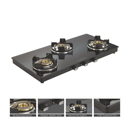 Sunshine Sapphire Three Burner Gas Stove Manual Ignition