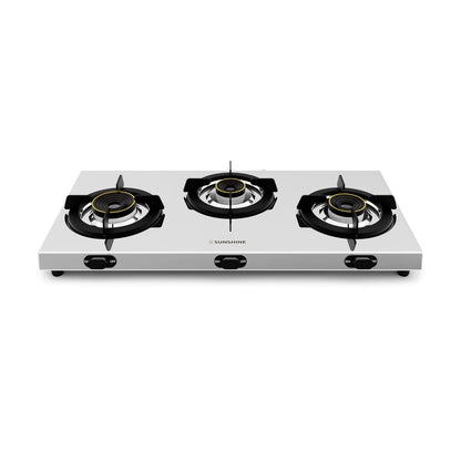 Sunshine Brio Ultra Slim Stainless Steel Cooktop, ISI Certified Manual Ignition 3 Burner Gas Stove